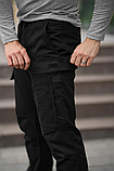 Чоловічі спортивні повсякденні чорні штани карго з кишенями на гумці, фото 8