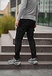 Чоловічі спортивні повсякденні чорні штани карго з кишенями на гумці, фото 7