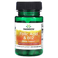 Фолиевая кислота + витамин B12 Folic Acid Vitamin-B12 Swanson 30 веганских капсул