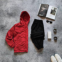 Мужской спортивный костюм весна осень куртка ветровка красная + штаны из плащевки черные