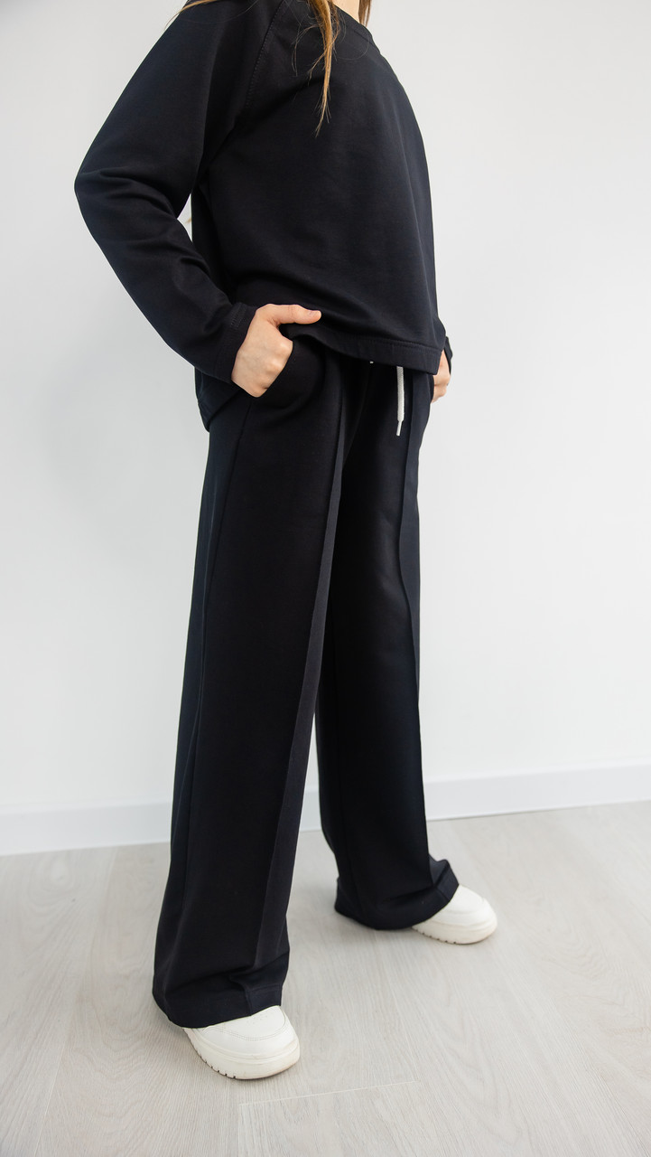 Костюм для дівчинки кофта реглан і штани палацо | Турецька двонитка колір чорний