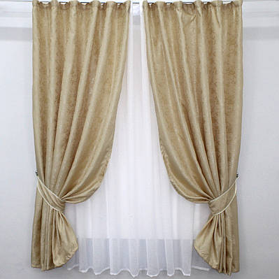 Кухонний комплект (270х170см.), шторки і тюль з підхватами. Колір темно-бежевий з білим. Код 117к 52-0724