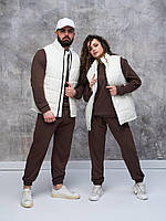 Спортивный костюм весенний осенний мужской женский Жилеткта + Худи + Штаны коричневый топ качество