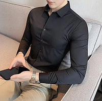 Классическая белая рубашка мужская из высокоэластичного материала L черный