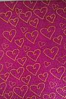 Фоаміран рожевий з жовтими сердечками розмір а4