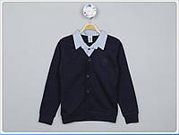 Кофта подростковая школьная с имитацией рубашки для мальчика размер 6-11 лет, цвет чёрный