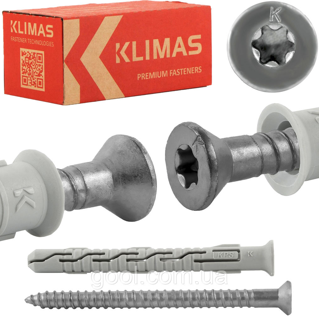 Дюбель 12x80мм Wkret-met Klimas KPS FAST S Torx розпірний з шурупом та потаємною головкою упаковка 25 штук, фото 1