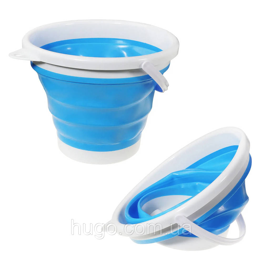 Відро 10 літрів складне туристичне Collapsible Bucket Синє / Універсальне кругле відро