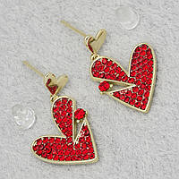 Сережки застібка гвоздик лимонного кольору відтінок 14K з неіржавкої сталі 952S зі стразами розмір 23х15 мм