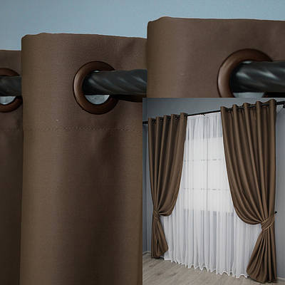 Комплект (2шт. 1,5х2,5м.) штор на люверсах, колекція "Bagema Rvs". Колір шоколадний. Код 1238ш 37-0024