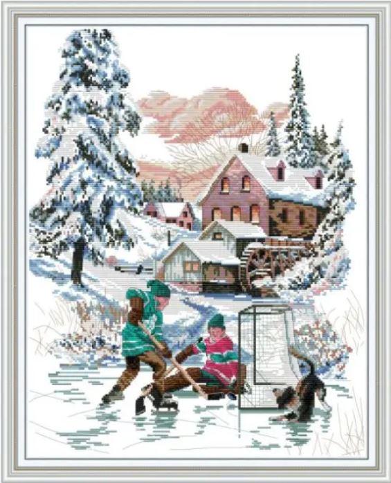Набір для вишивання за нанесеною на канву схемою "Ice hockey". AIDA 14CT printed, 40*49 cm