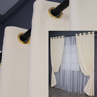 Комплект (2шт. 1,5х2,5м.) штор на люверсах, колекція "Bagema Rvs". Колір кремовий. Код 1293ш 37-0023