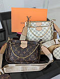 Сумка жіноча Louis Vuitton 3 в 1 білий+клітка, фото 3