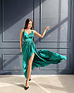 Вечірня шовкова зелена сукня довга з розрізом і відкритою спиною, фото 6