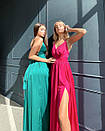 Вечірня шовкова зелена сукня довга з розрізом і відкритою спиною, фото 7