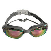 Очки для плавания с берушами, защита от УФ Anti-Fog, KH39-A, серые c