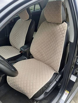 Накидки на сидіння з Алькантари бежеві повний комплект Широкі + 5 підголівника "PREMIUM DEKOR"