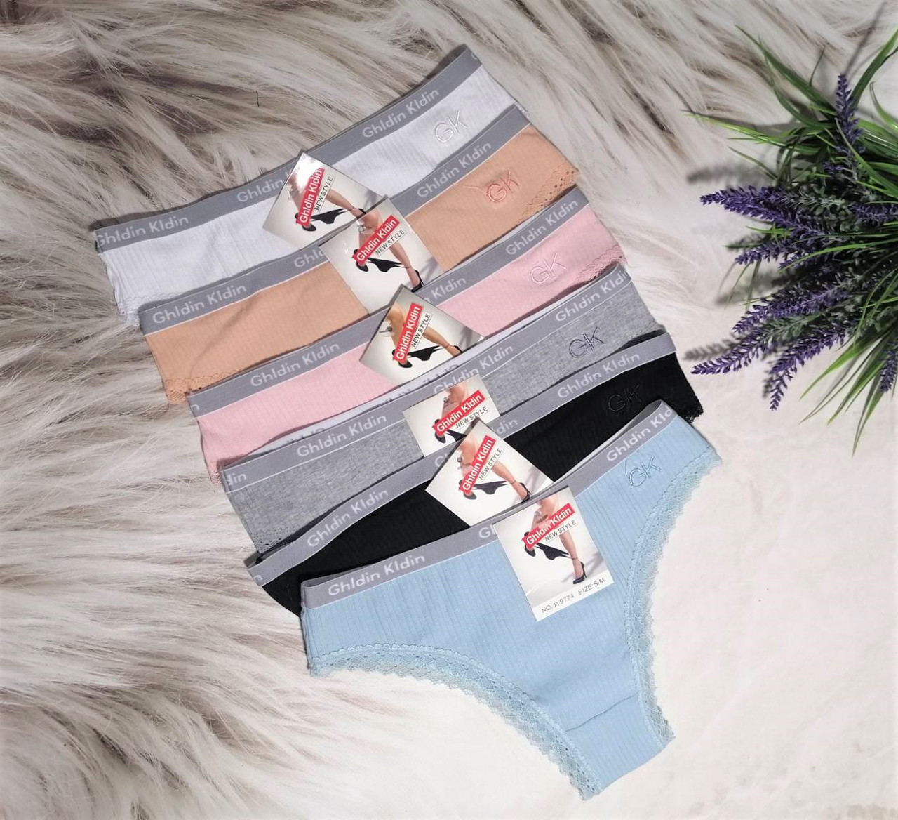 Жіночі трусики бавовняні з мереживом в рубчик 42-48р 6 кольорів, фото 1