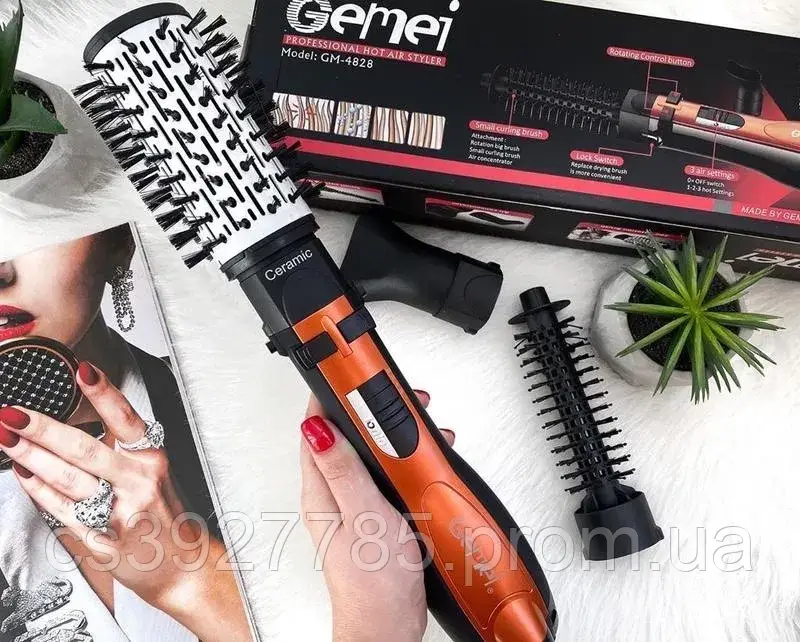 Вращающийся фен расческа с насадками Gemei GM-4828 воздушный стайлер для укладки волос - фото 2 - id-p2120417820