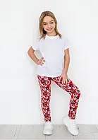 Лосіни на дівчинку дитячі зріст 110-116 см літні червоні з принтом тонкі фулікра 3369