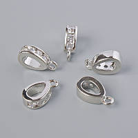 Підкулонник з білими стразами, сріблястий колір металу d-11х3мм+- 1шт. купити біжутерію оптом в інтернеті