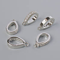 Підкулонник з білими стразами, сріблястий колір металу d-15х3мм+- 1шт. купити біжутерію оптом в інтернеті