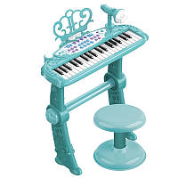Детский синтезатор - пианино со стульчиком ГОЛУБОЙ арт. MTK 022 топ