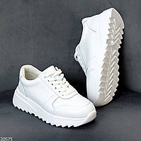 Белые кожаные женские кроссовки натуральная кожа - основа для модного look@