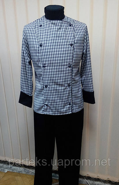 Форма повара Домино женская, куртка серого цвета в клетку, брюки черные ...