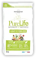 Pro-Nutrition PURE LIFE LIGHT AND/OR STERILIZED Сухой беззерновой корм с уткой и белой рыбой для