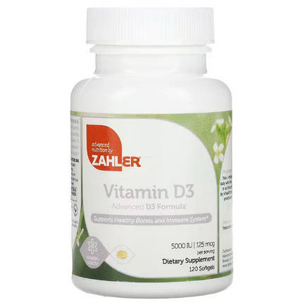 Zahler Vitamin D3 125 mcg (5000 IU) 120 Softgels, фото 1