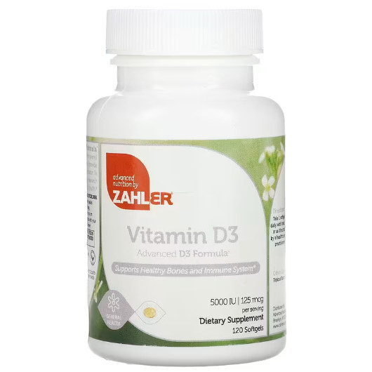 Zahler Vitamin D3 125 mcg (5000 IU) 120 Softgels
