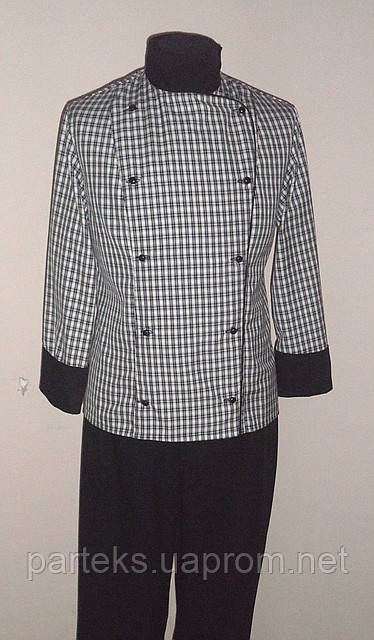 Форма повара Домино женская, куртка серого цвета в клетку, брюки черные ...