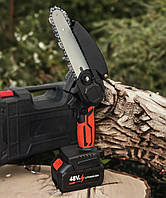 Мини пила веткорез Chain Saw mini 48V 6 дюймов для обрезки деревьев и распила дров, аккумуляторная цепная пила