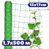 Сітки для огірків шпалерна 15x17см 1,7x500 м зелена для вирощування квітів та підвʼязки УФ-стабілізована