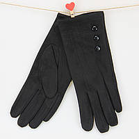Перчатки женские шитые велюровые с мехом осень-зима размер S-M с 3 пуговками черный