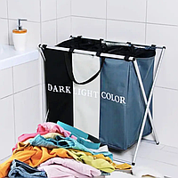 Корзина для белья раскладная с 3 отсеками для сортировки темных, цветных и свет лых вещей Laundry Basket