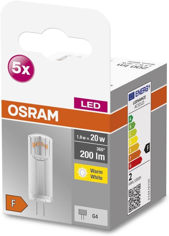 Світлодіодна лампочка OSRAM для патрона G4, білий теплий, 200 люменів, 20 Вт, без регулювання яскравості, упаковка з 5 шт.