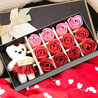 Мыло Розочки набор 12 шт с Мишкой "Love you" в подарочной стильной коробке, цвет красный