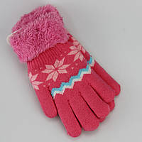 Перчатки для девочки шерстяные с мехом 3-5 лет зима розовый