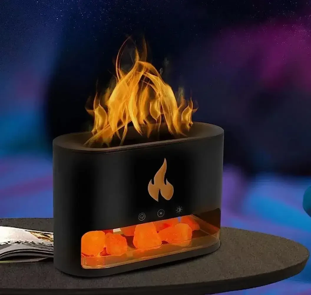 Ультразвуковий 3D зволожувач повітря з ефектом полум'я, нічник камін, соляна лампа