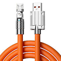 Поворотный кабель для быстрой зарядки micro-USB 120w 6A (100 см) Оранжевый, с подсветкой