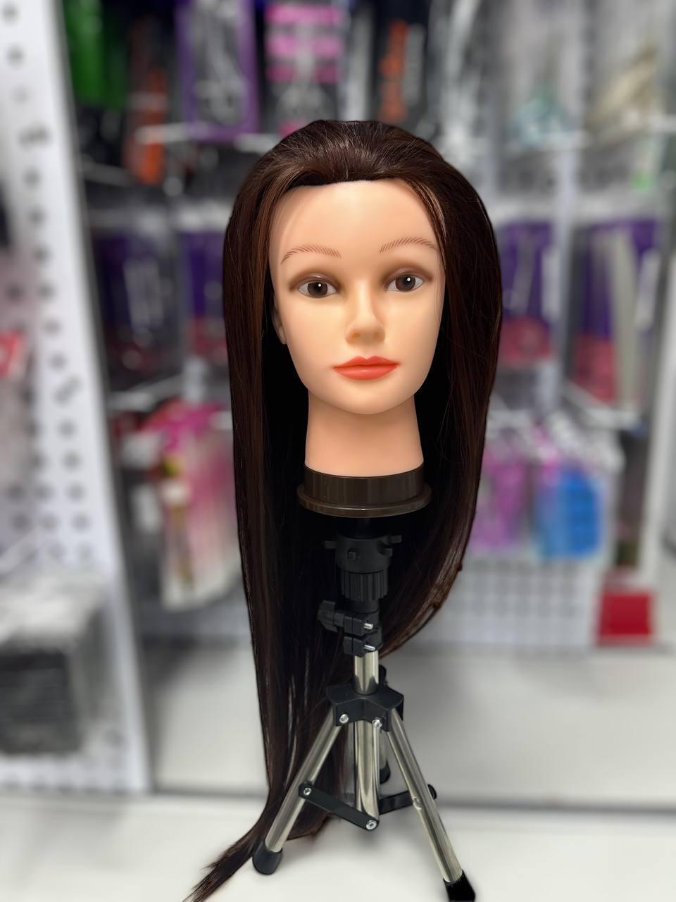 Навчальна голова манекен, 50% натурального волосся, 75-80 см,, темно-русявий, фото 1