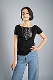 Жіноча чорна футболка-вишиванка на кожен день «Гуцулка (сіра вишивка)», фото 3