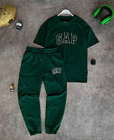 Мужской спортивный комплект костюм штаны с футболкой с вышитым лого черный/серый/зеленый