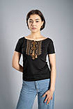 Жіноча чорна вишита футболка в українському стилі «Гуцулка (коричнева вишивка)», фото 4