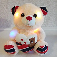 Игрушка медведик 25 см с серцем с световым та звуковым эфектом , Светящийся медведь 25 см