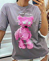 Жіноча стильна футболка з принтом ведмідь тканина: кулір Мод. 240