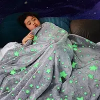 Детский плед светящийся в темноте Magic Blanket "Луна + звезды" (100х150 см), Серый