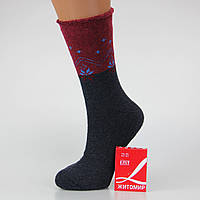 Шкарпетки жіночі махрові високі 23-25 розмір (36-40 взуття) Орнамент зимові бордовий/темно-сірий